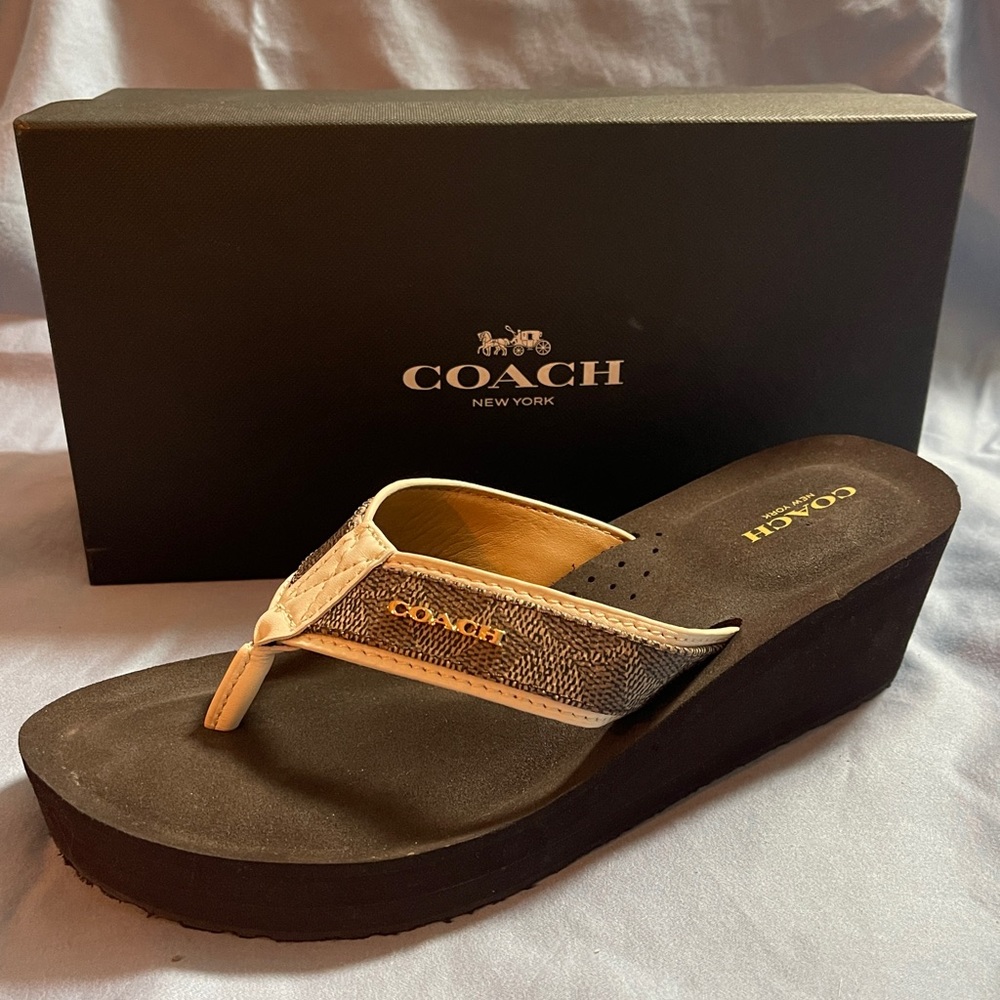 COACH Wedge Platform Shoes Brown Sz 8.5